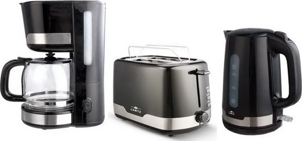LENTZ Frühstücksset Wasserkocher Kaffeemaschine Toaster Schwarz 3 LENTZ Frühstücksset Wasserkocher Kaffeemaschine Toaster Schwarz