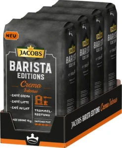 Jacobs Barista Editions Crema Intense, Bohnenkaffee, Ganze Bohnen, Röstkaffee, Kaffeebohnen, 4 X 1000 G