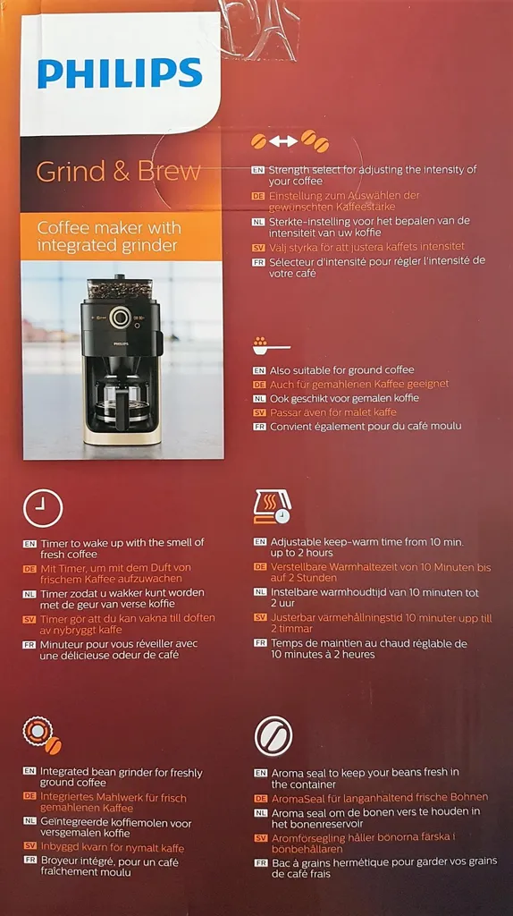 Philips HD7768/90 Grind & Brew Filter Kaffeemaschine, Mahlwerk, Timer, Champagner/schwarz 4 Philips HD7768/90 Grind & Brew Filter Kaffeemaschine, Mahlwerk, Timer, Champagner/schwarz – Bild 2