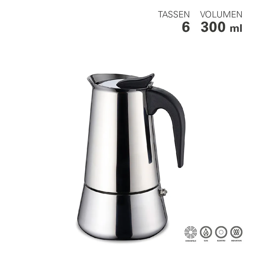 Edelstahl Espressokocher 6 Tassen Mokkakanne Induktion Sicherheitsventil 300 Ml 3 Edelstahl Espressokocher 6 Tassen Mokkakanne Induktion Sicherheitsventil 300 Ml