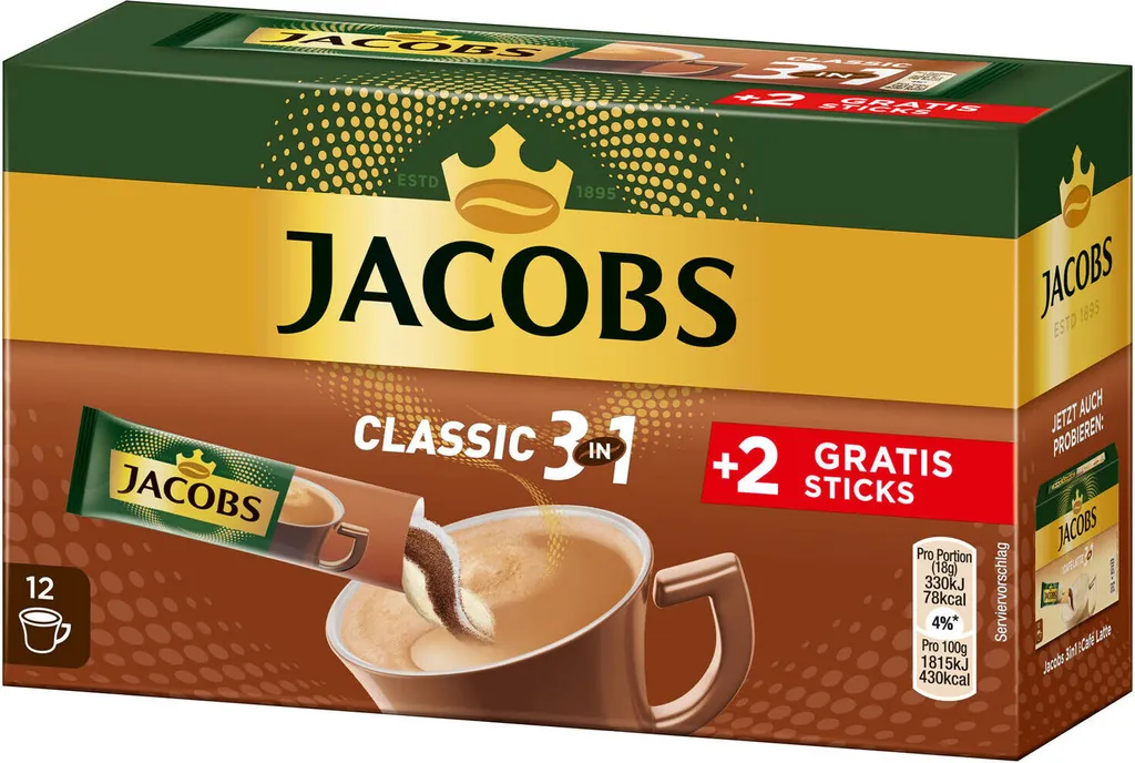 JACOBS Löskaffee 3in1 Classic Löslicher Kaffee 12 X 10+2 Sticks Instantkaffee 6 JACOBS Löskaffee 3in1 Classic Löslicher Kaffee 12 X 10+2 Sticks Instantkaffee – Bild 4