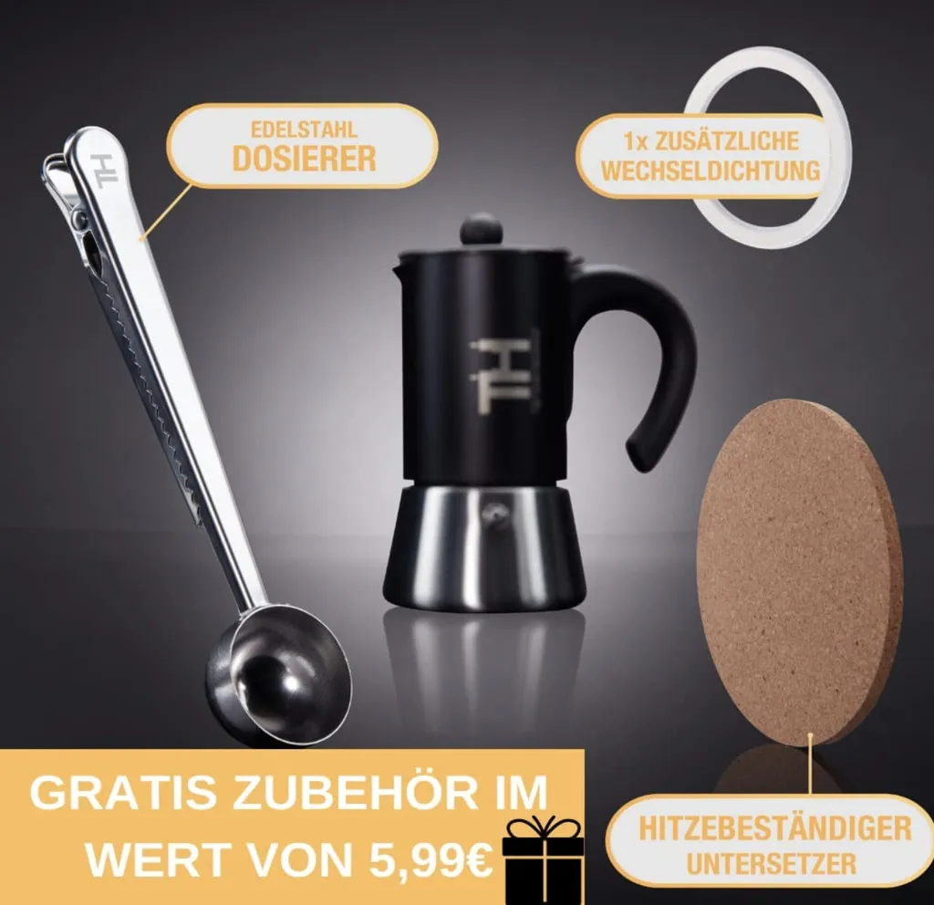 Thiru Espressokocher Induktion L Premium Mokkakanne Aus Edelstahl Inkl. Toolset (Schwarz, 6 Tassen (300ml)) 7 Thiru Espressokocher Induktion L Premium Mokkakanne Aus Edelstahl Inkl. Toolset (Schwarz, 6 Tassen (300ml)) – Bild 5