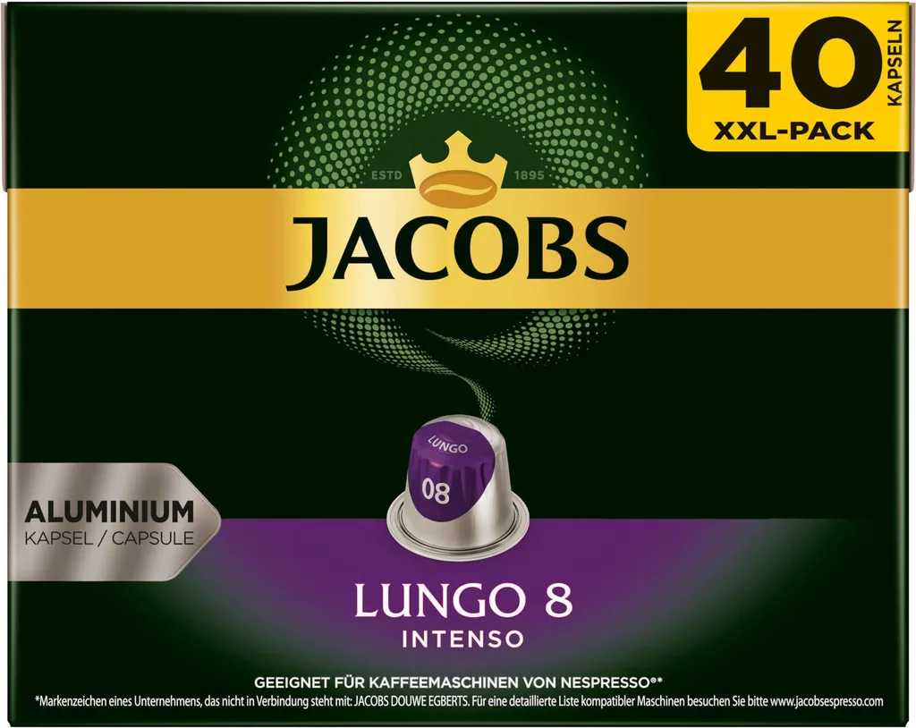 JACOBS Kapseln Nespresso®* Kompatibel 2 X 40 Lungo 8 Intenso + 2 X 40 Espresso 10 Intenso XXL-Pack - Insgesamt 160 Getränke 4 JACOBS Kapseln Nespresso®* Kompatibel 2 X 40 Lungo 8 Intenso + 2 X 40 Espresso 10 Intenso XXL-Pack - Insgesamt 160 Getränke – Bild 2
