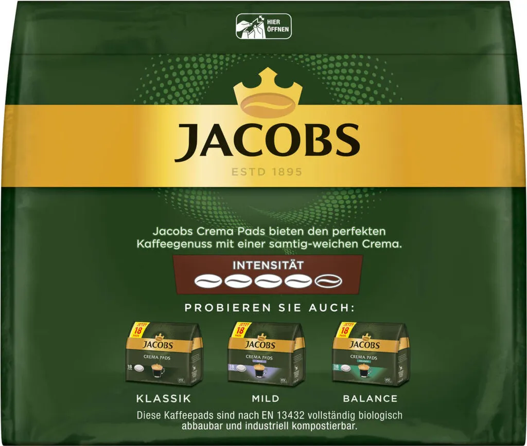 JACOBS Pads Crema Kräftig 270 Getränke - 15x18 Kaffeepads Senseo Kompatibel 7 JACOBS Pads Crema Kräftig 270 Getränke - 15x18 Kaffeepads Senseo Kompatibel – Bild 5