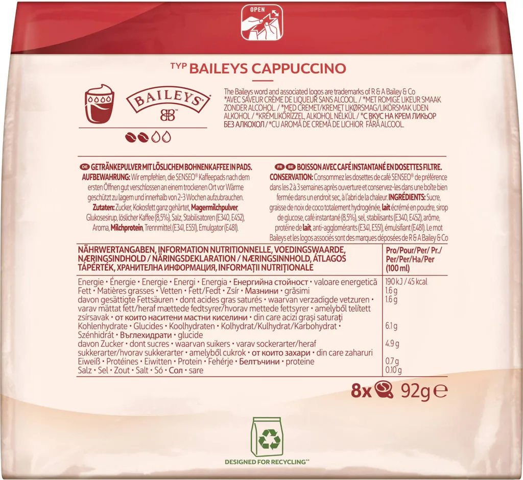 SENSEO Cappuccino Baileys Pads Sahnelikörgeschmack 10er Pack - 10 X 8 Getränke 7 SENSEO Cappuccino Baileys Pads Sahnelikörgeschmack 10er Pack - 10 X 8 Getränke – Bild 5