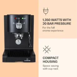 Klarstein Passionata 20 - Espressomaschine, Espresso-Automat, Kaffee-Maschine, 1350 Watt, 1,25 Liter, Automatischer Druckablass, Inkl. Milchschaum Düse Für Zubereitung Von Cappuccino, Schwarz -Kaffeegetränkeladen ee5d05f7b98b987cdf1a06a65be22e82