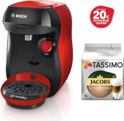 Bosch TASSIMO HAPPY Just Red +20€ Gutschein 1400 Watt +1 Packung Latte Macchiato