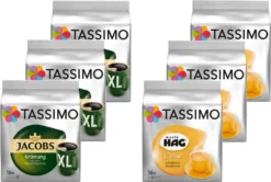 TASSIMO Kapseln Jacobs Krönung XL + Café Hag Entkoffeiniert Je 3x16 Getränke