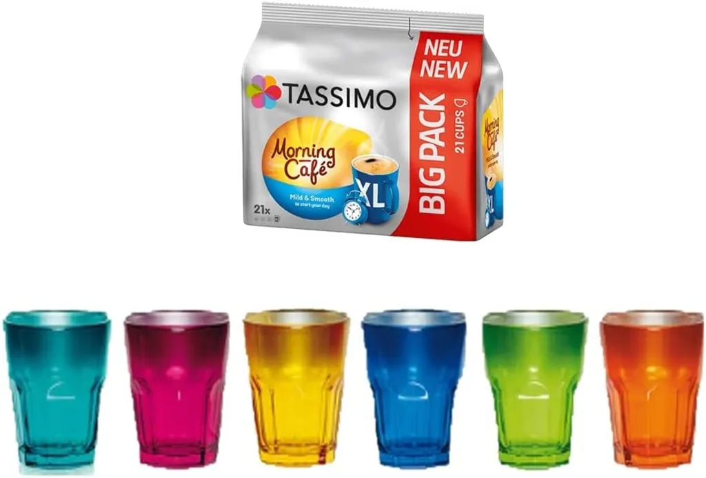 Tassimo MILD & SMOOTH TASSIMO Morning Café XL - Mild & Smooth. Starte In Den Tag Mit Einem Milden Und Sanften Genuss.21 Kaffee Kapseln Im Big Pack, 163.8 G Plus + 6 Gläser 3 Tassimo MILD & SMOOTH TASSIMO Morning Café XL - Mild & Smooth. Starte In Den Tag Mit Einem Milden Und Sanften Genuss.21 Kaffee Kapseln Im Big Pack, 163.8 G Plus + 6 Gläser