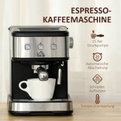 HOMCOM Espressomaschine Kaffeemaschine Aus Edelstahl Siebträgermaschine Mit Milchschäumer 1,5L Wassertank 15 Bar Für Espresso Cappuccino Latte Milchkaffee 850 W 13 HOMCOM Espressomaschine Kaffeemaschine Aus Edelstahl Siebträgermaschine Mit Milchschäumer 1,5L Wassertank 15 Bar Für Espresso Cappuccino Latte Milchkaffee 850 W -Kaffeegetränkeladen fb6419838dfd6ba67ba6df6552d28350