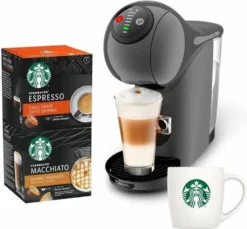 KRUPS NESCAFE DOLCE GUSTO YY4893FD KAPAKE MACHINE + 2 Kisten Espresso- Und Macchiato -Kapseln + Becher Starbucks, Kompakt, Anthrazit