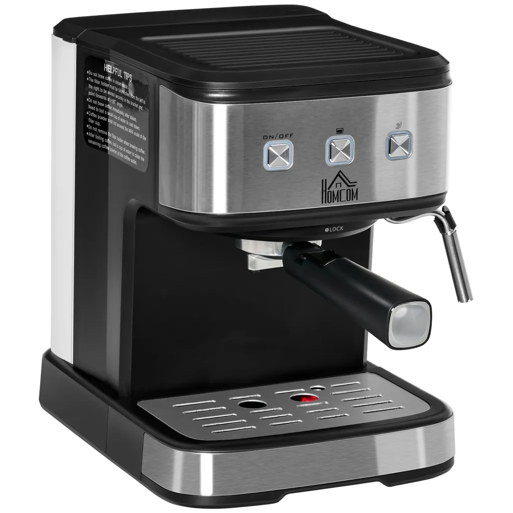 HOMCOM Espressomaschine Kaffeemaschine Aus Edelstahl Siebträgermaschine Mit Milchschäumer 1,5L Wassertank 15 Bar Für Espresso Cappuccino Latte Milchkaffee 850 W 3 HOMCOM Espressomaschine Kaffeemaschine Aus Edelstahl Siebträgermaschine Mit Milchschäumer 1,5L Wassertank 15 Bar Für Espresso Cappuccino Latte Milchkaffee 850 W